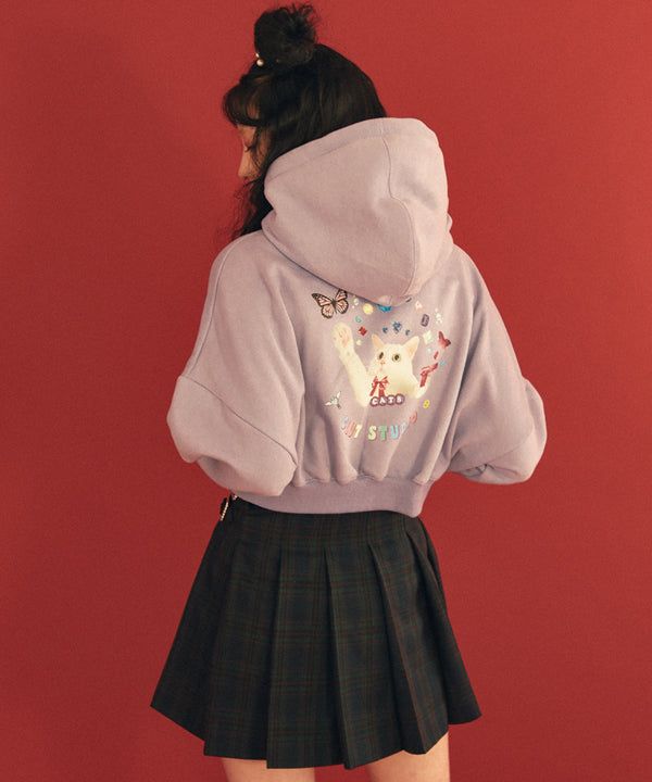 CLUT STUDIO(クラットスタジオ)の「0 4 cat crop hood zip-up - VIOLET(Tops)」