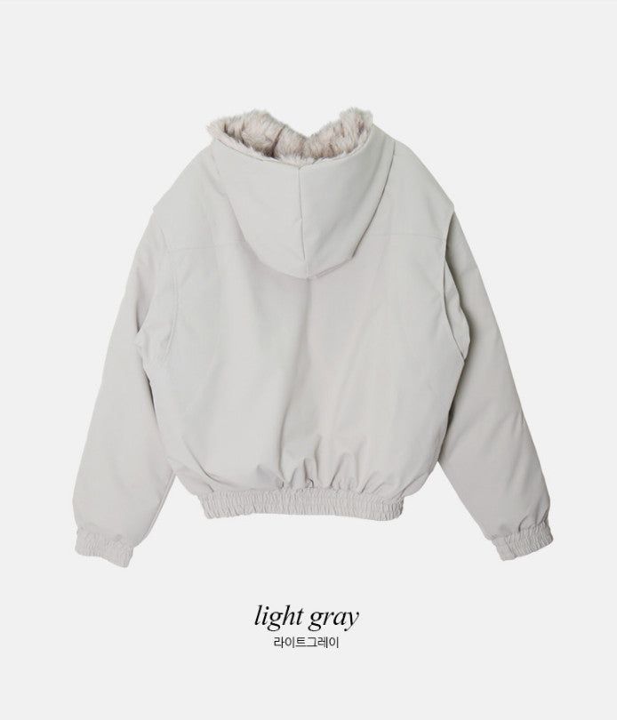 #Fur Hood Crop Zip-up Jumper (2color)