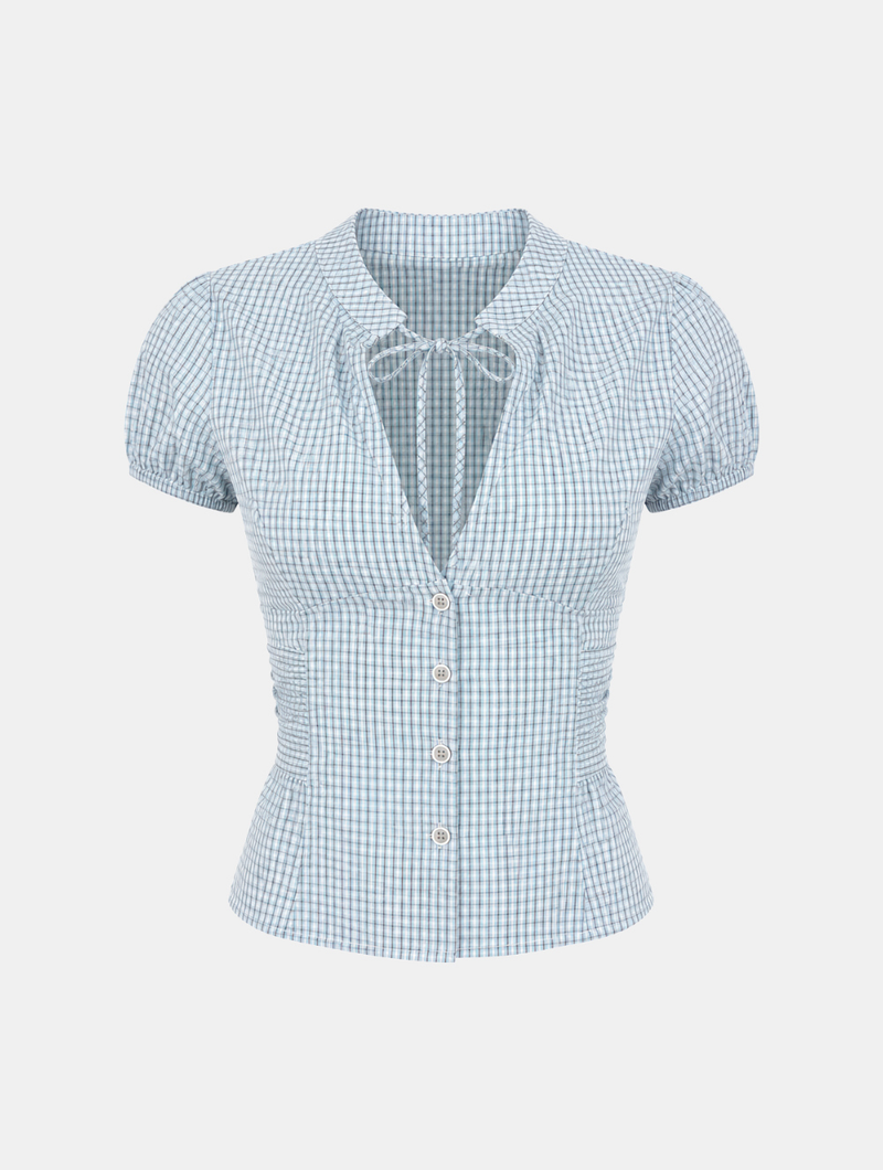 Evia Check Ribbon Blouse