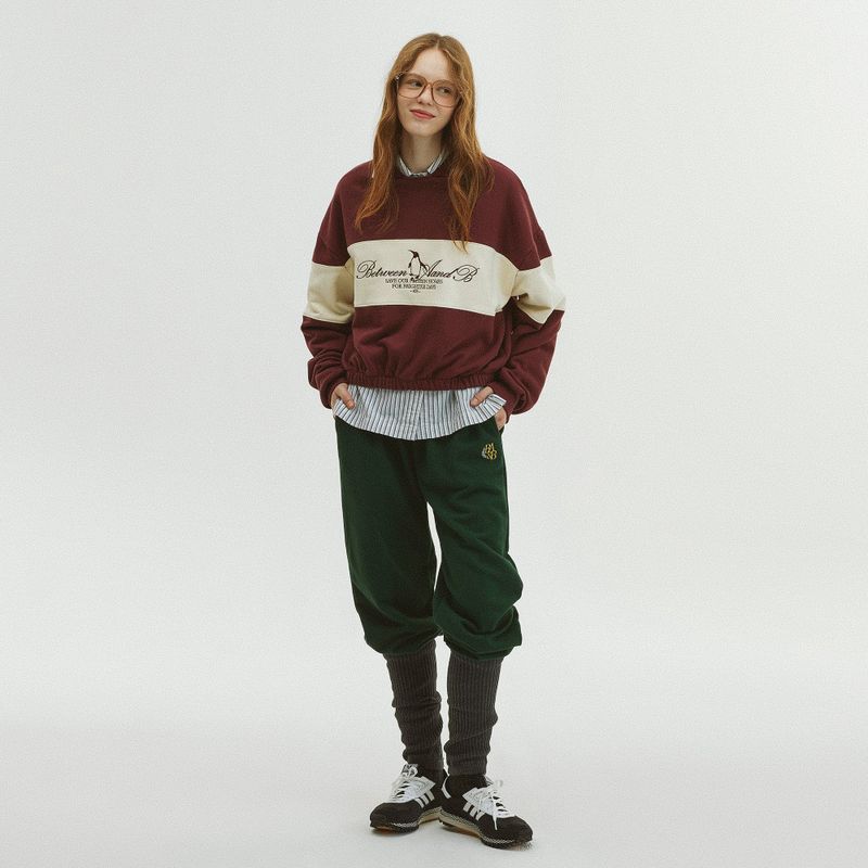 COLOR BLOCK COLLAR SWEATSHIRT_BURGUNDY