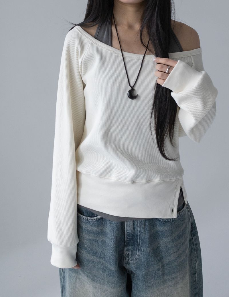 (Set) Wapi Layered Waffle Sweatshirt