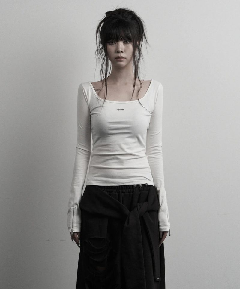 [label] back two-way zipper long sleeve (white)