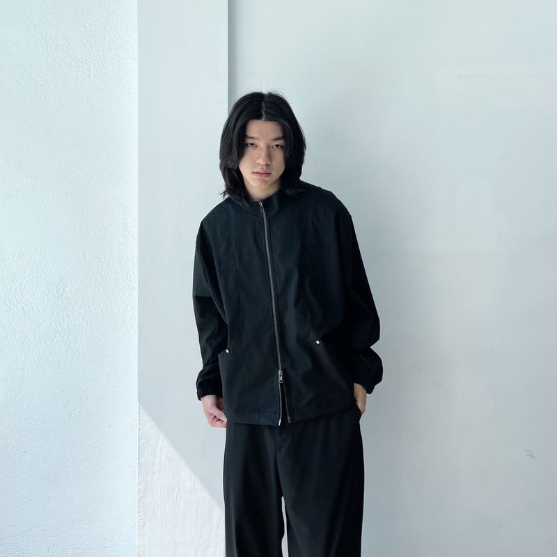 Minimalist Structural Aesthetic Drawstring Hem Striped Stand Collar Jacket