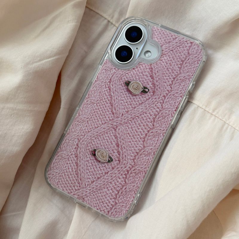 DELPHIN(デルフィン)の「RIBBON ROSE KNIT HARD JELL CASE _ PINK(Smartphone Accessories)」