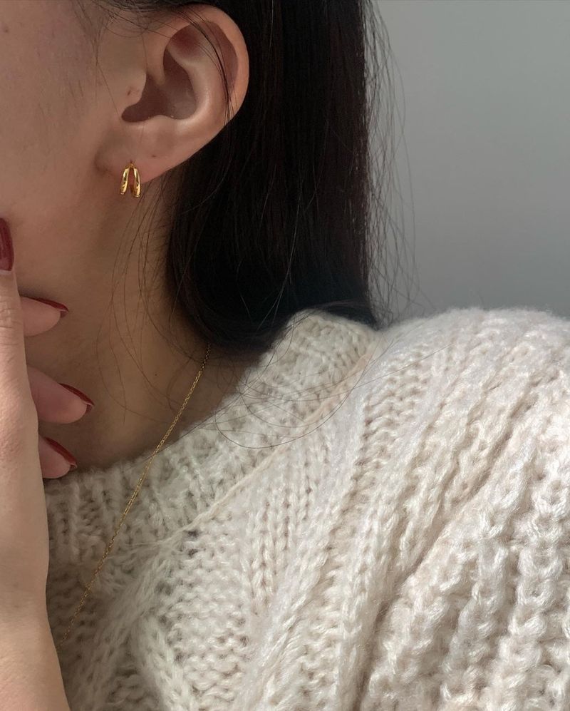 (silver925) Two line one touch earrings *gold
