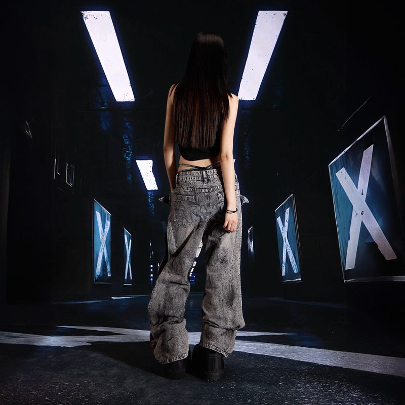 SEXXDEVIL Washed Deconstructed Denim Pants