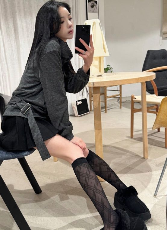 Buckle Strap High Neck Jersey Top