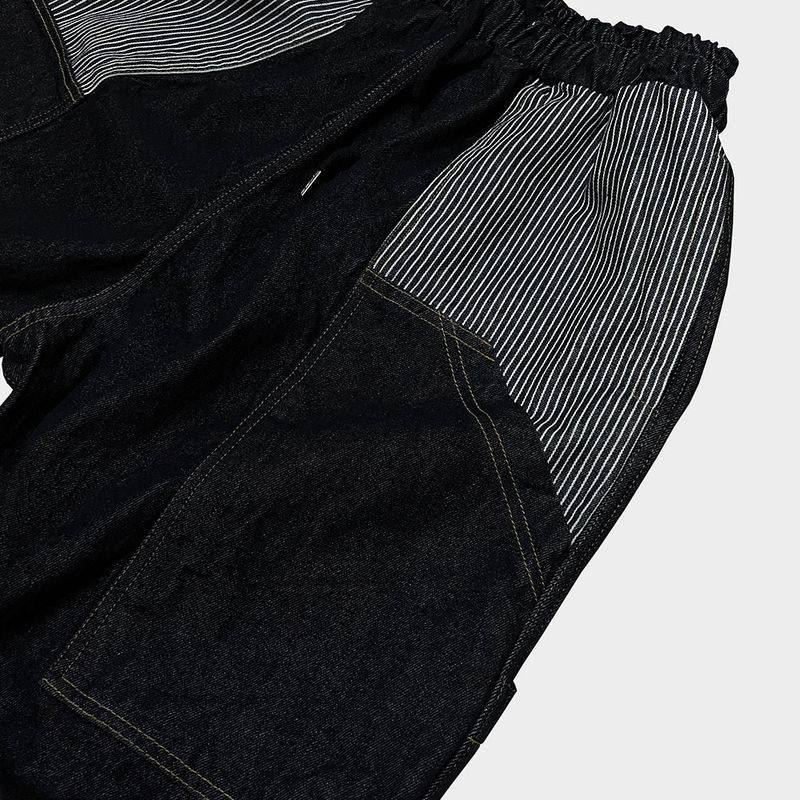 stripe patch denim pants_black