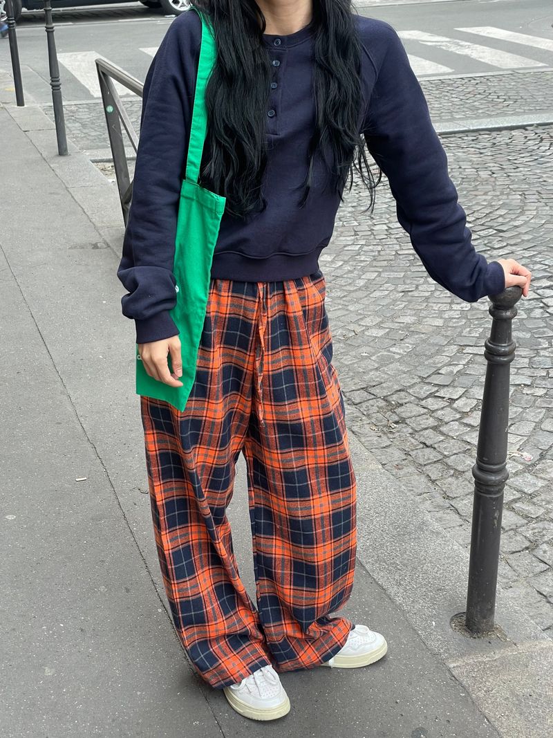 Praha deep color check pants