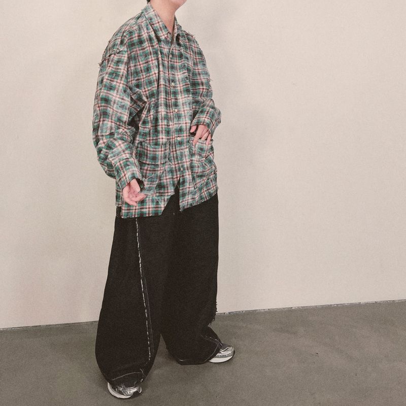 smoke wash check shirt_green