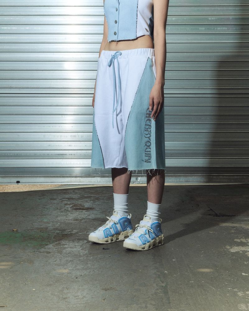 denim combi half pt - white