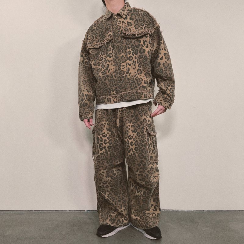 leopard grunge wide pants_beige