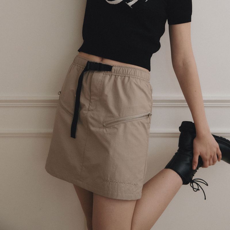 Nylon Zipper mini skirt [2 Color]