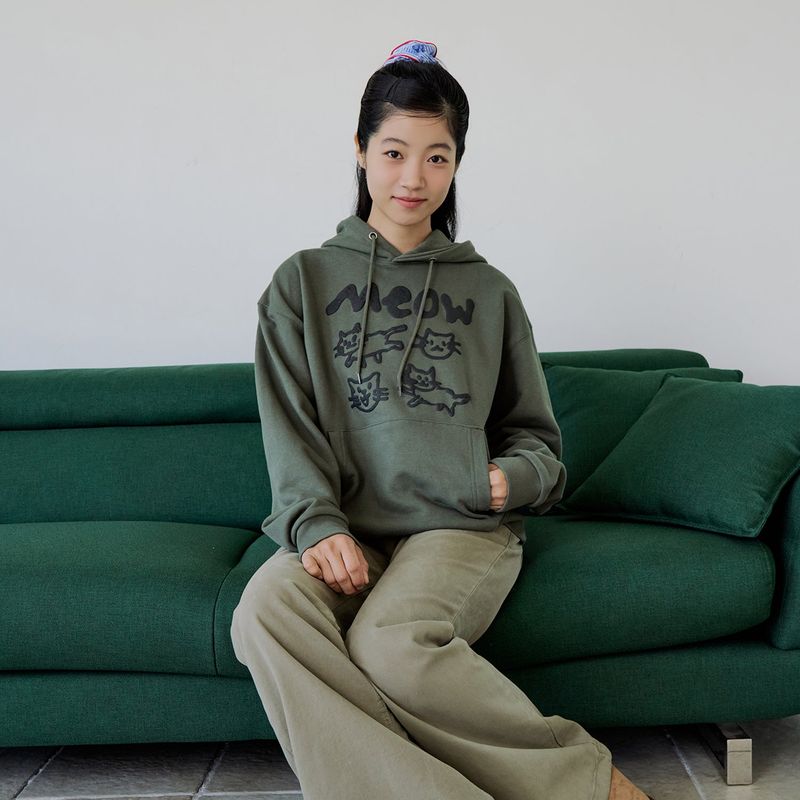 DOODLE MEOW HOODIE (KHAKI)