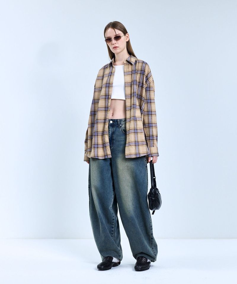 87-STAN079 Retro OverFit Pocket Long-Sleeved Check Shirt