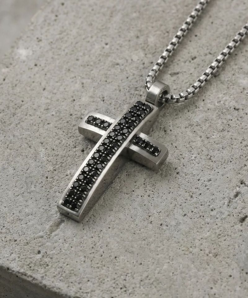 NN-101 Black Line Cross Necklace