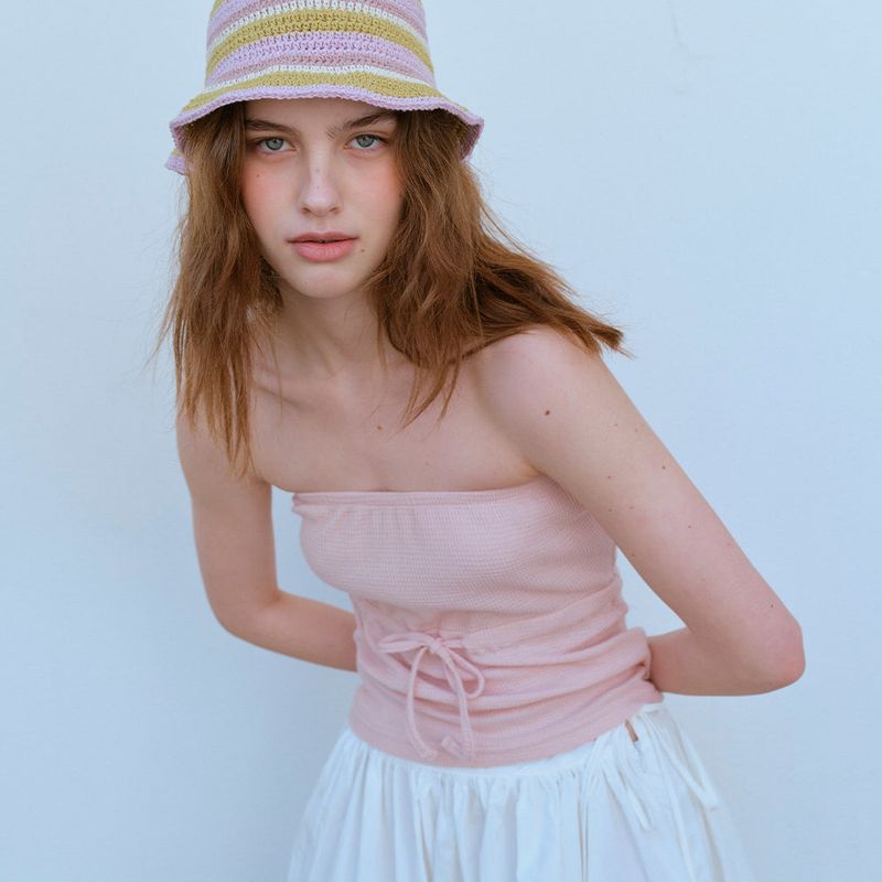  WAFFLE TUBE TOP, PINK