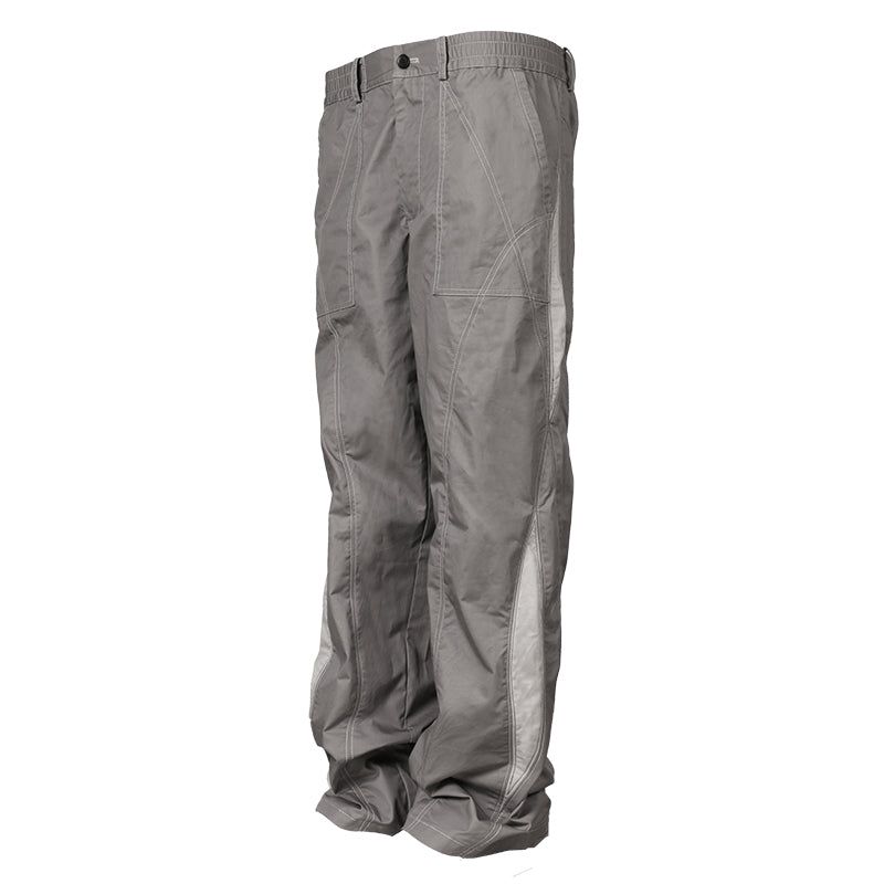 RELABEL Gray Color-Blocked Patchwork Multi-Panel Stitched Relaxed-Fit Casual Pants