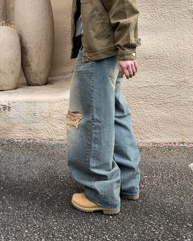 Roy Distressed Wide Denim Pants