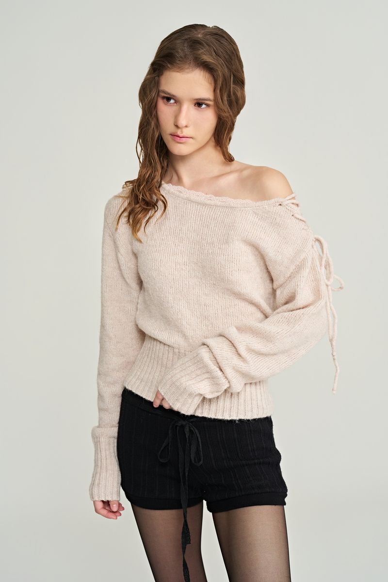 Romy lace-up knit, Milk Tea