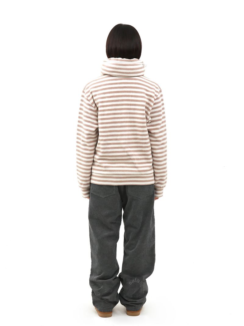 S.T.C. STRIPE FLEECE MUFFLER ZIP UP (BEIGE)