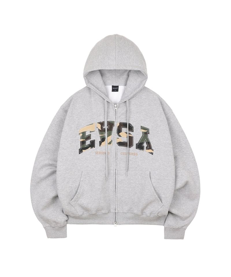 EASY NO EASY（イージーノーイージー）の「Camo Applique Hooded Zip-Up - Gray（Tops）」