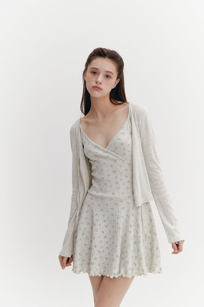 Ribbon Punching Cardigan Oatmeal
