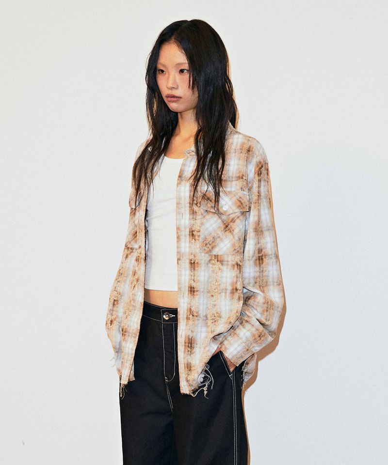 mahagrid(マハグリッド)の「BLEACHED RAW-CUT CHECK SHIRT(Tops)」