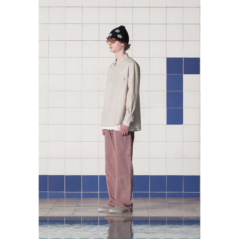 LAYERED CUFFS STRIPE SHIRT / BEIGE