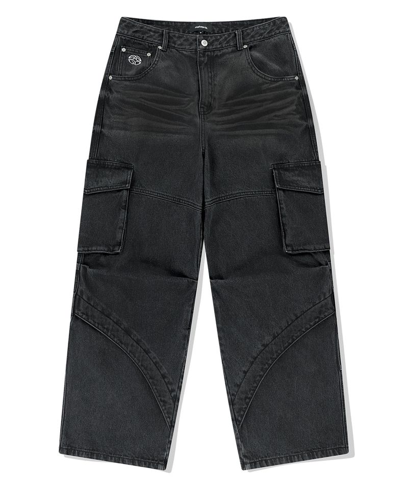 mahagrid（マハグリッド）の「ワイドカーゴデニムパンツ (BLACK)（パンツ）」