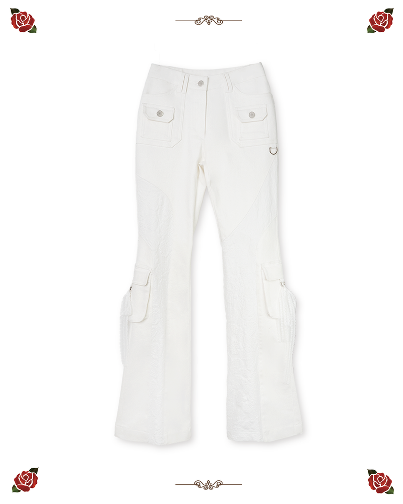 ROSE PATCH BOOT-CUT PANTS [IVORY]