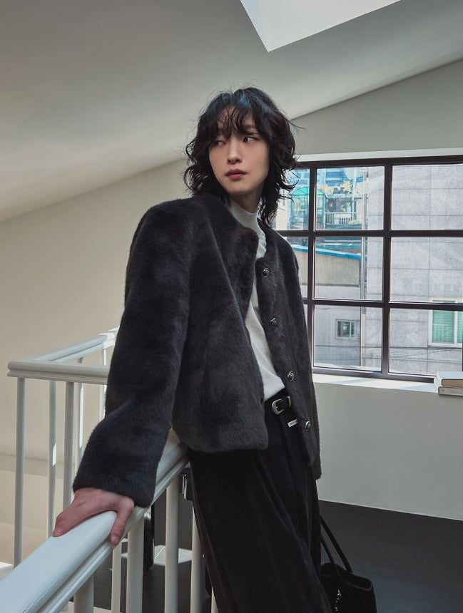 Mink reversible crop antique jacket