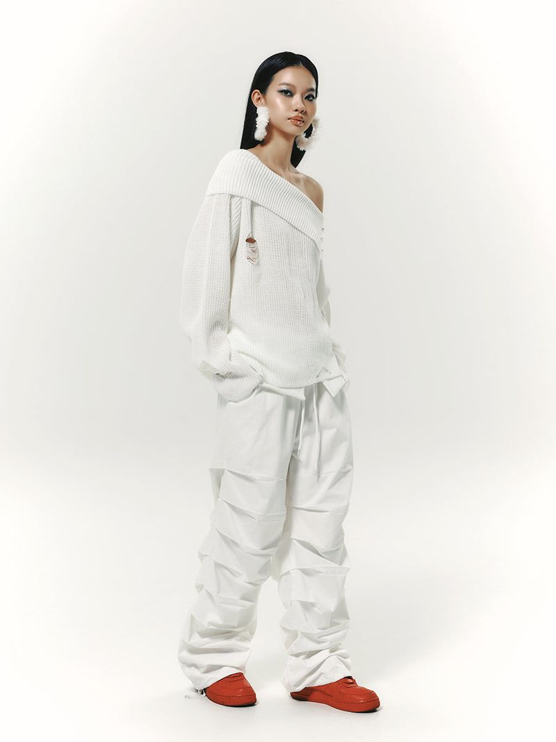 DAMAGE OFF SHOULDER KNIT WHITE