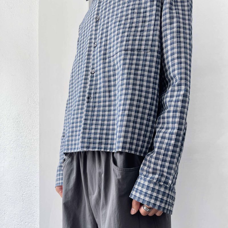 Retro Gradient Check Cropped Shirt
