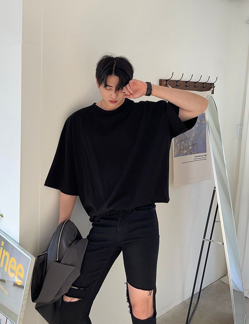 LOOKPINE（ルックパイン）の「ラウンドネックドロップショルダーＴシャツ（トップス）」