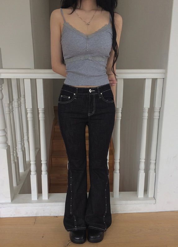 Boel Non-Fade Stud Denim Low Bootcut Pants