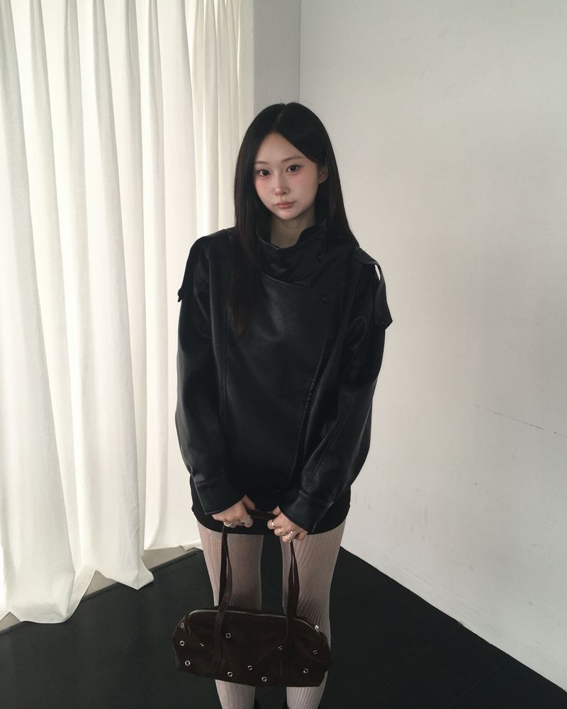 High neck leather jacket