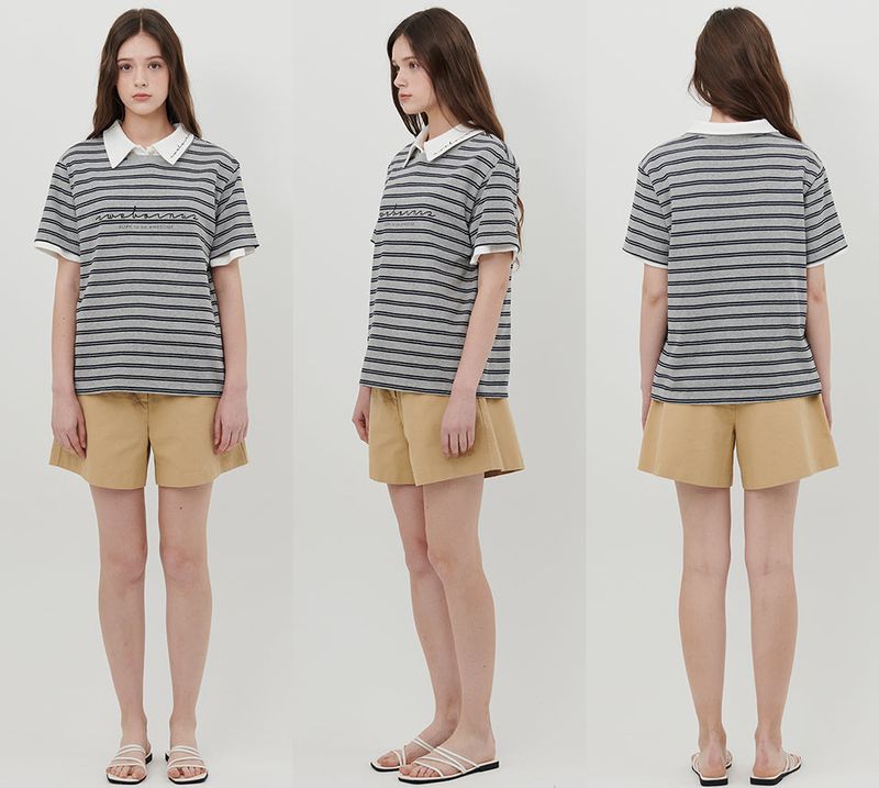 STRIPE LOGO T-SHIRT [GRAY]