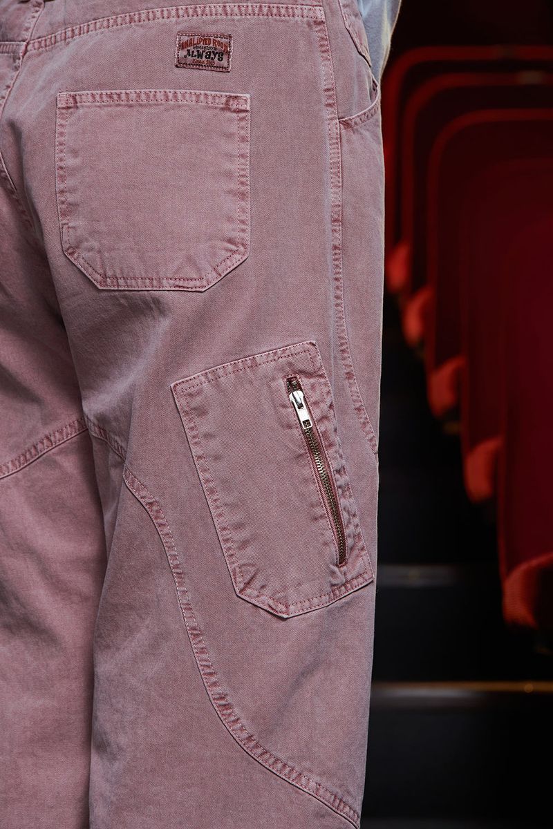 DYED ZIP CARGO PANTS / DARK PINK