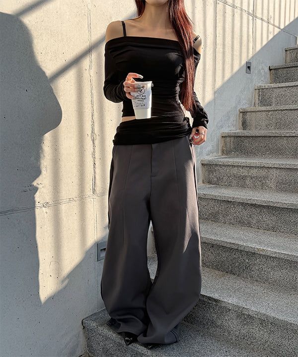 Strap off shoulder long sleeves(3color)