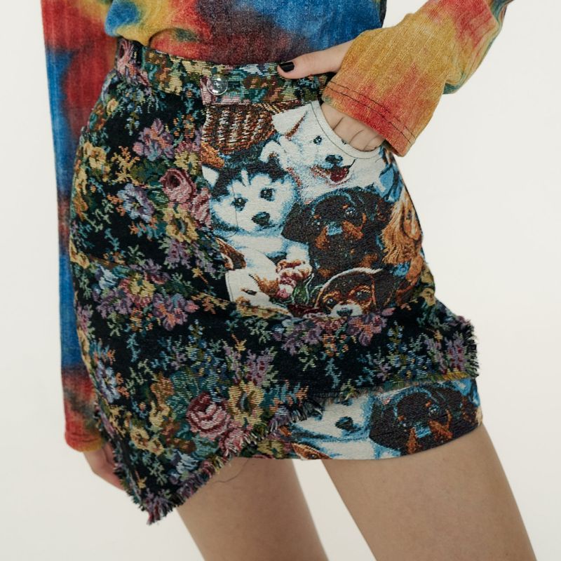 OTHER-worldly（アザーワールドリー）の「Jacquard Skirt [Black_Puppy+Flower]（Skirts）」