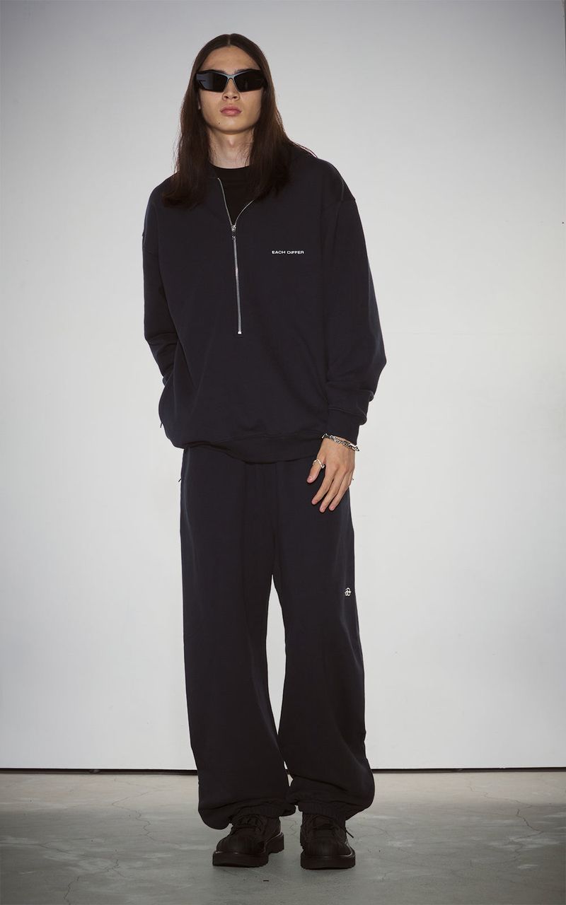 HAIF-ZIP HOODIE (LONG)_NAVY
