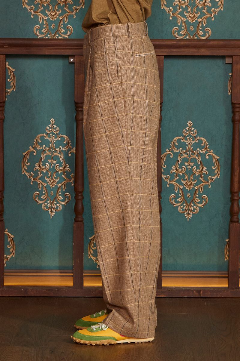 WOOL CHECK SLACKS / BEIGE