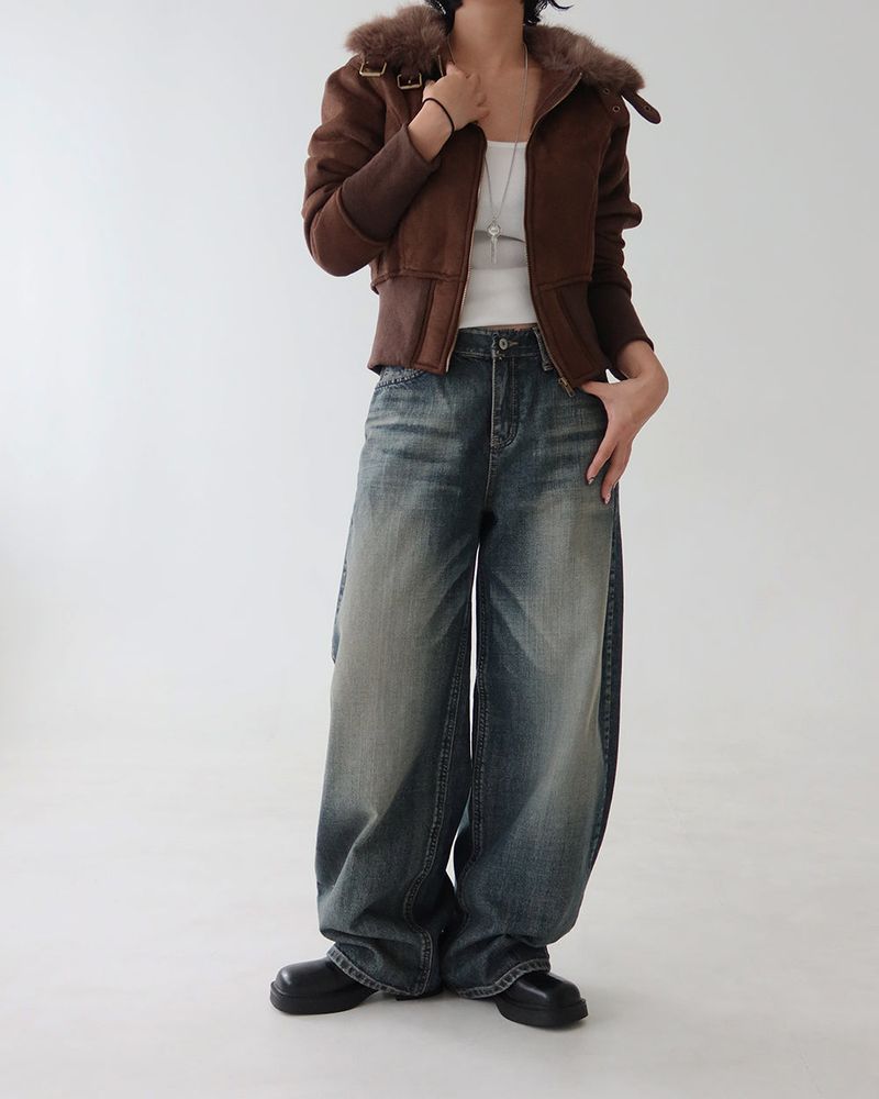 Mocha Vintage Straight Wide Jeans