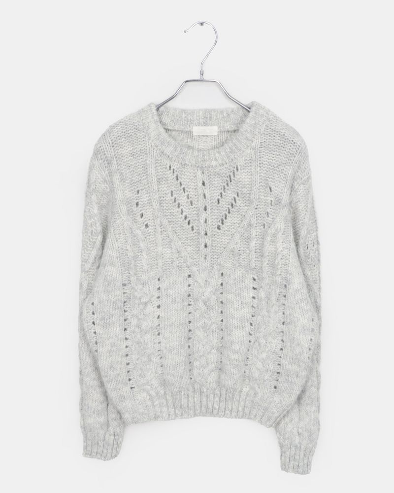 Neha Loose Wool Cable-knit Round-neck Sweater