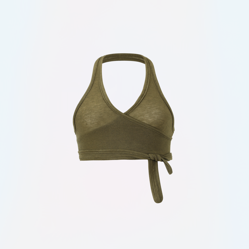 Halter Neck Sleeveless Shirt (KHAKI)