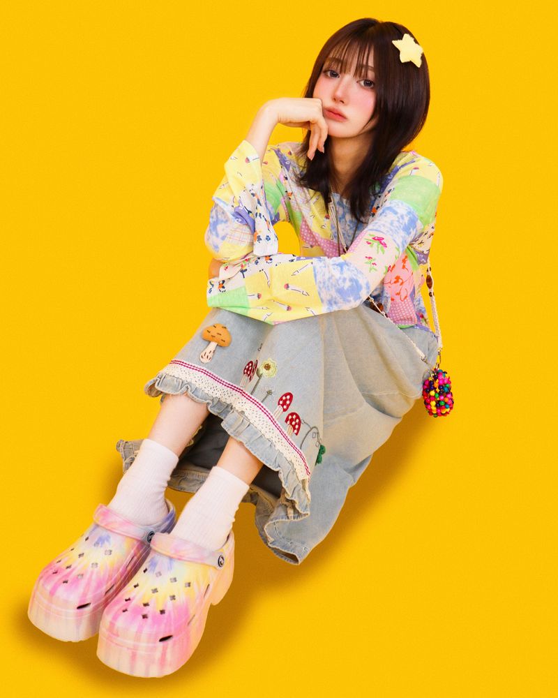 mushroom denim long skirt (2color)