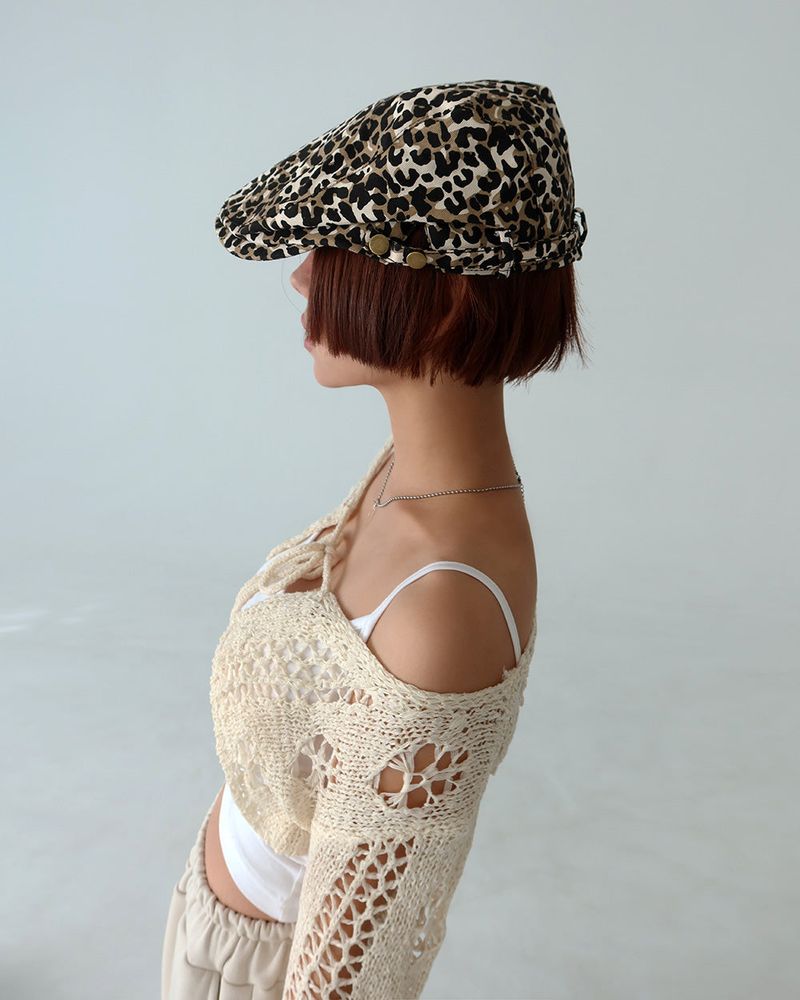 leopard leopard buckle hunting cap