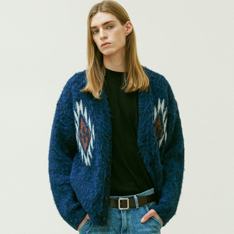 CHIMAYO PATTERN BRUSHED CARDIGAN NAVY