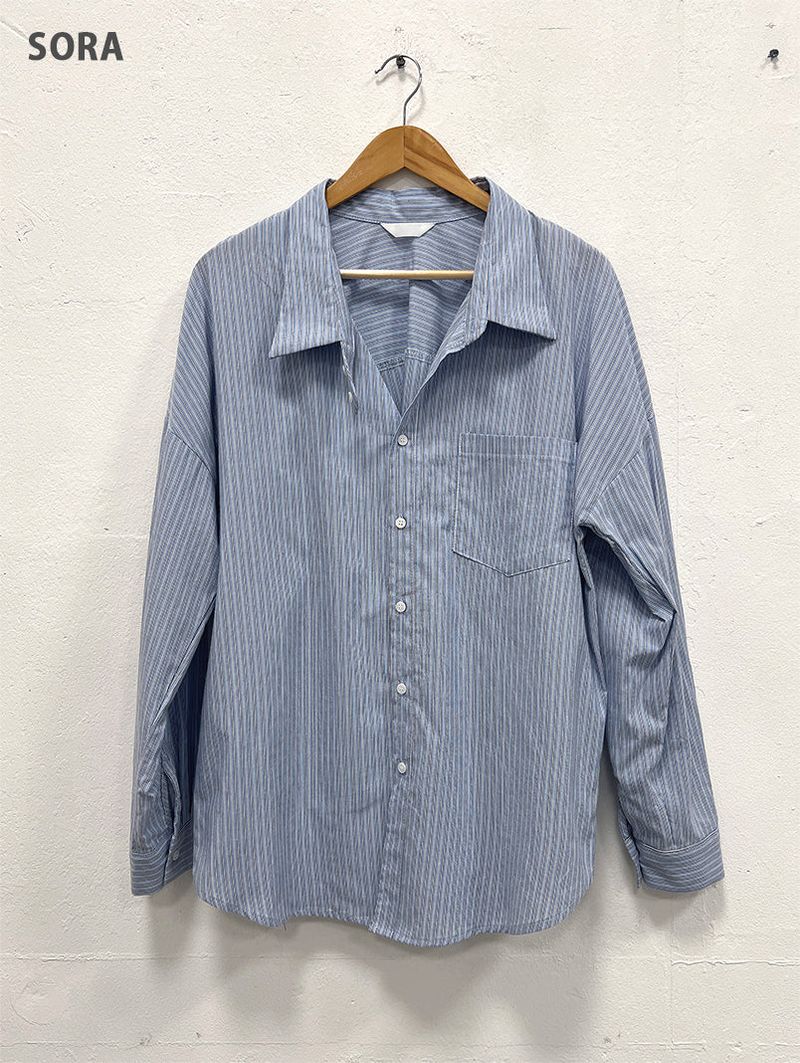 HOMME NECK POINT STRIPE SHIRT
